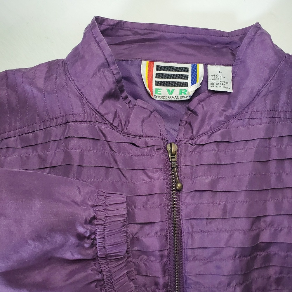 EVR Purple 100% Silk Bomber Jacket Lightweight Vintage 90s Style Size L